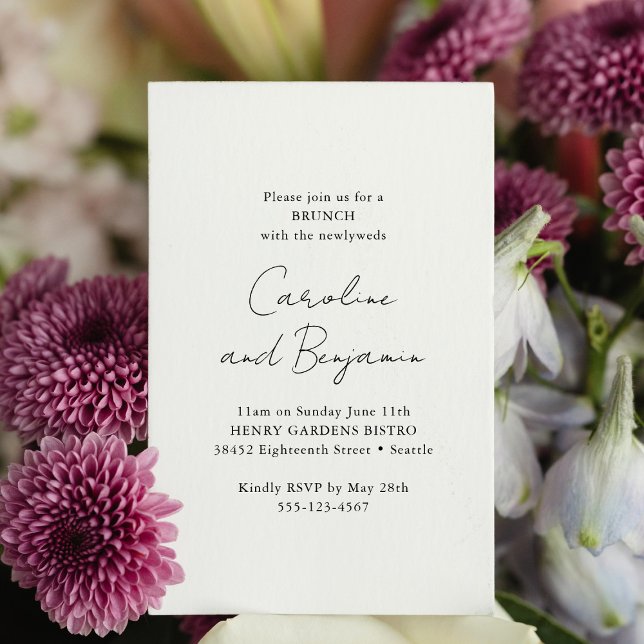 Elegant Minimalist White Brunch with Newlyweds Invitation (Creator Uploaded)