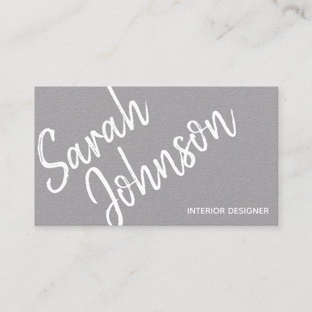 Elegant Minimalist White Calligraphy Grey Kraft Business Card (Front)
