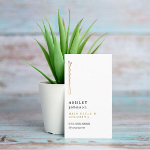 Elegant Minimalist White Faux Gold Hairdresser Business Card