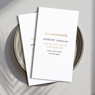 Elegant Minimalist White Faux Gold Hairdresser Business Card