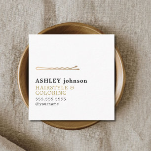 Elegant Minimalist White Faux Gold Hairdresser Square Business Card