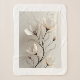 Elegant Minimalist White Floral Art Fleece Blanket
