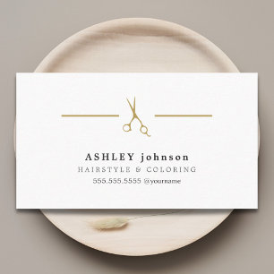 Elegant Minimalist White Gold Scissors Hairdresser Business Card