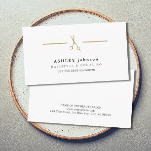 Elegant Minimalist White Gold Scissors Hairdresser Business Card