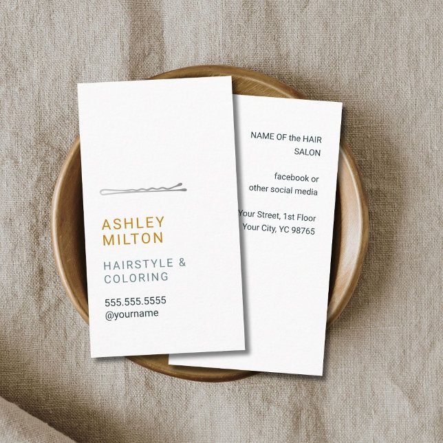 Elegant Minimalist White Hairdresser Business Card (Creator Uploaded)