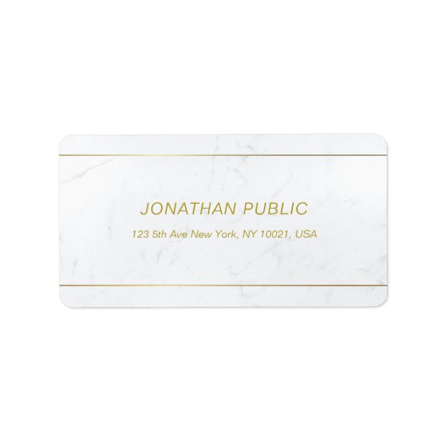 Elegant Minimalist White Marble Gold Text Modern Label (Front)