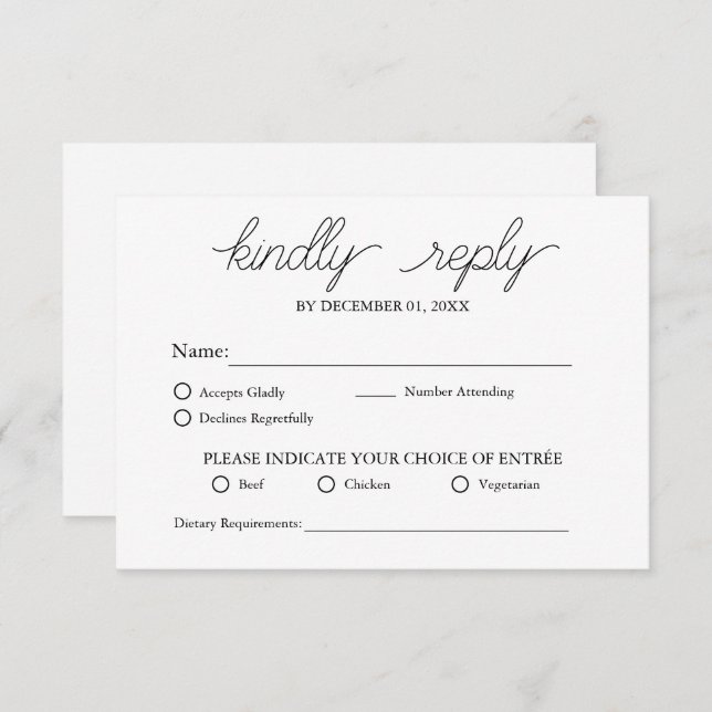 Elegant Minimalist White Meal Option Wedding RSVP Card (Front/Back)