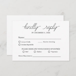 Elegant Minimalist White Meal Option Wedding RSVP Card