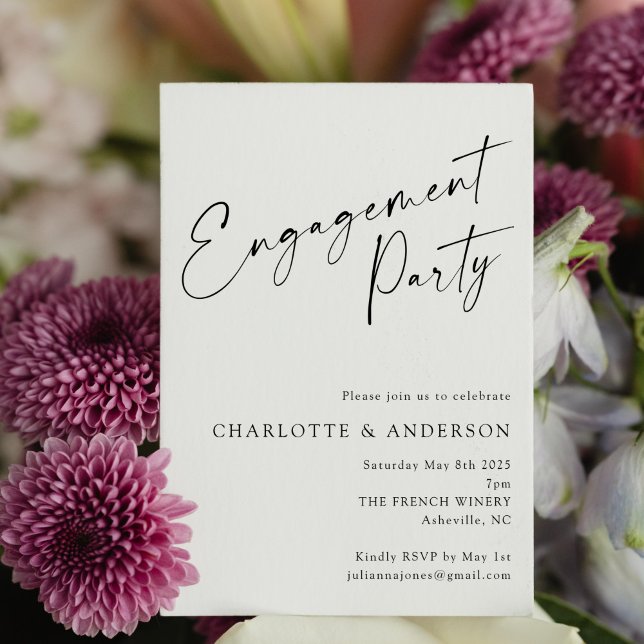 Elegant Minimalist White Modern Engagement Party Invitation (Creator Uploaded)
