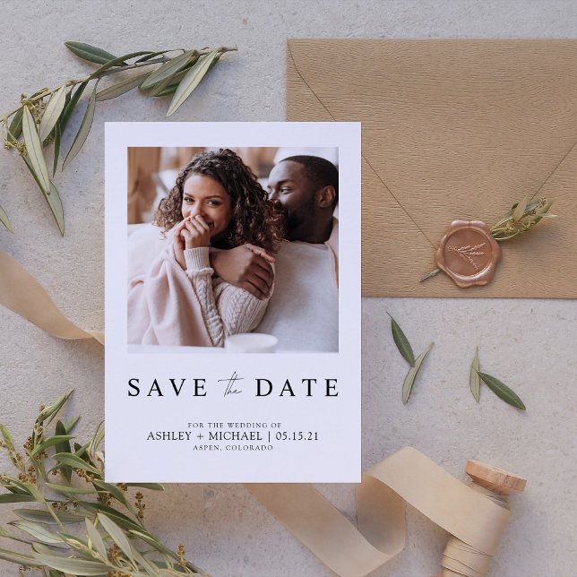Elegant Minimalist White Photo Save the Date (Modern Love: Minimalist Photo Save-the-Date. Elegant & Personal. [Add Your Photo & Details] 💍✨)
