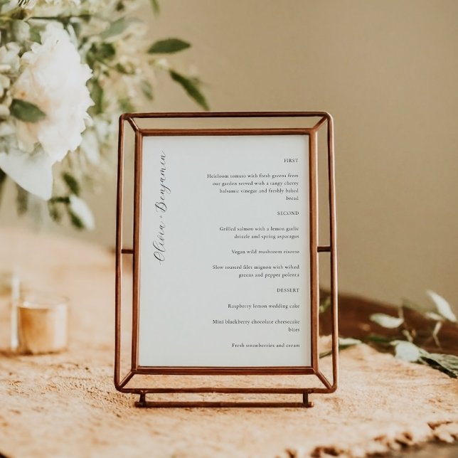 Elegant Minimalist White Script Custom Wedding Menu (Creator Uploaded)