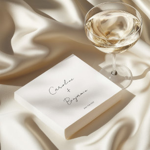 Elegant Minimalist White Script Wedding Custom Napkin