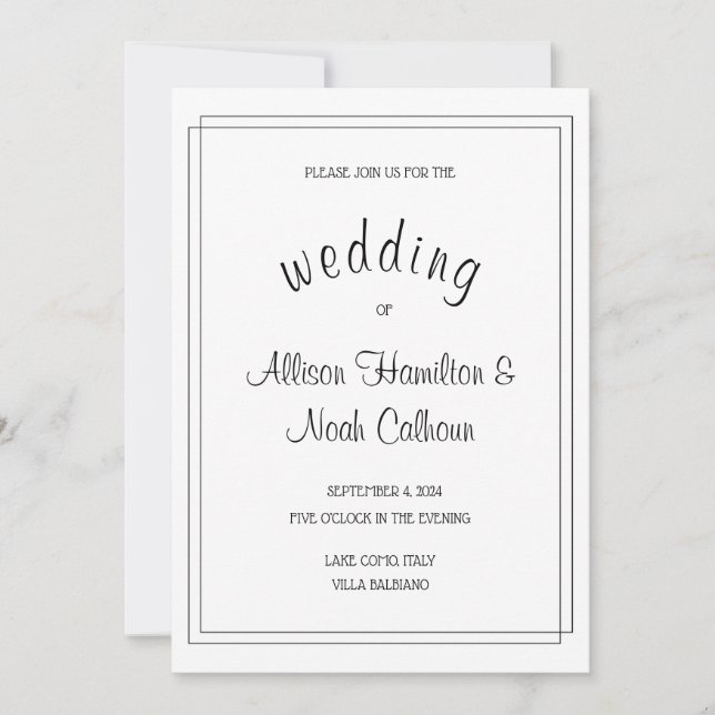 Elegant & Minimalist White Wedding Invitation Card (Front)