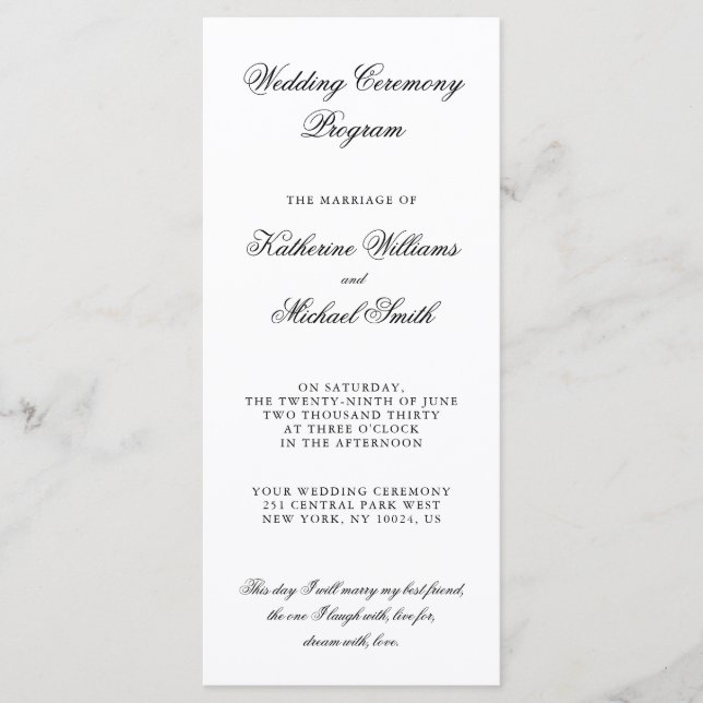 Elegant Minimalist White Wedding Programs (Front)