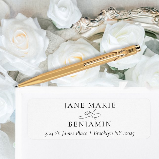 Elegant Minimalist White Wedding Return Address Label (This elegant, minimalist return address label features a flowing calligraphy script.)