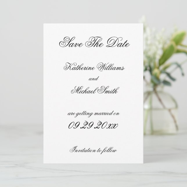 Elegant Minimalist White Wedding Save The Date Invitation (Standing Front)