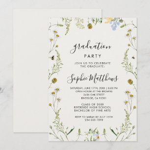 Elegant Minimalist wild Floral chic girl Graduatio Invitation