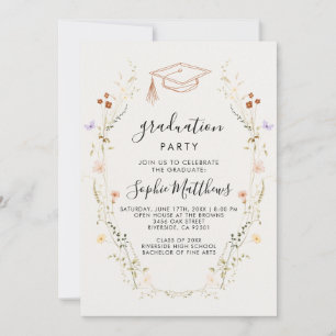 Elegant Minimalist wild Floral chic girl Graduatio Invitation