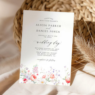 Elegant minimalist wildflower floral wedding invitation