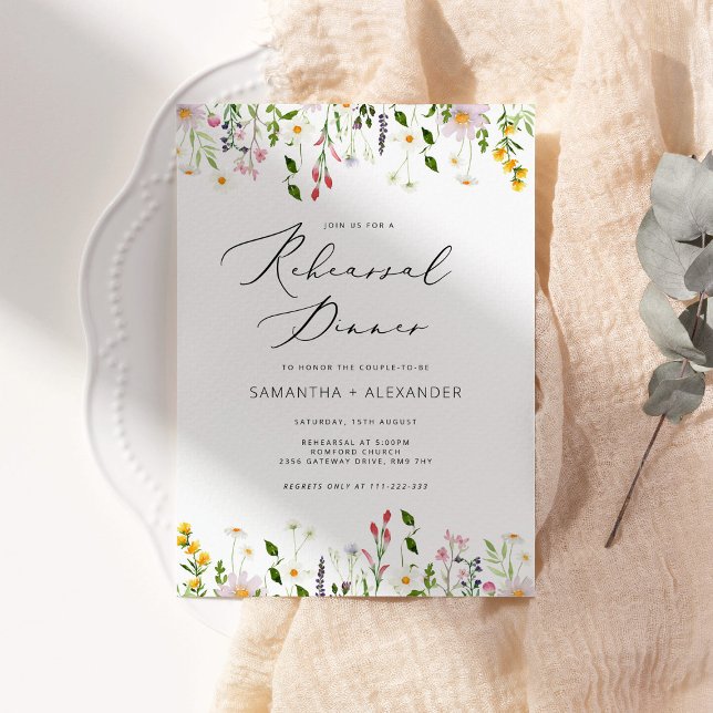 Elegant minimalist wildflower rehearsal dinner invitation (Creator Uploaded)