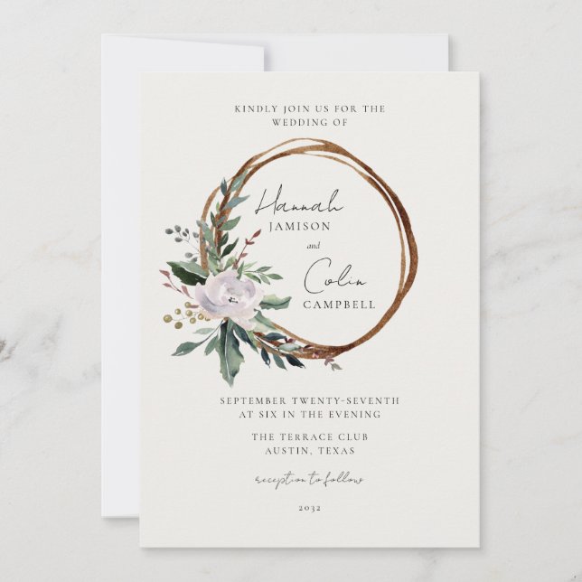 Elegant Minimalist Winter Wreath White Green Invitation (Front)