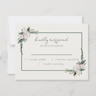 Elegant Minimalist Winter Wreath White Green RSVP  Card