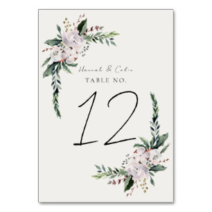 Elegant Minimalist Winter Wreath White Green Table Number