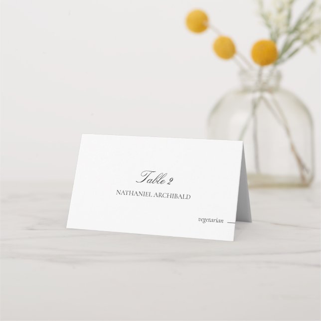 Elegant & Minimalist with Meal Choice Wedding Place Card (Front)