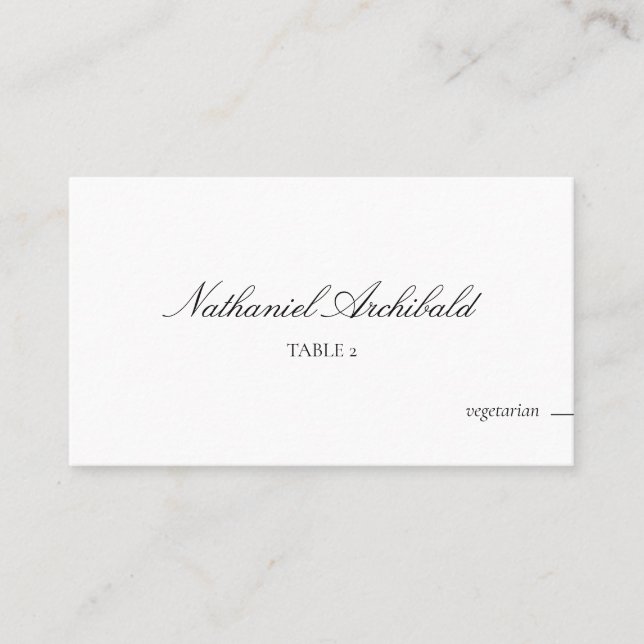 Elegant & Minimalist with Meal Choice Wedding Place Card (Front)