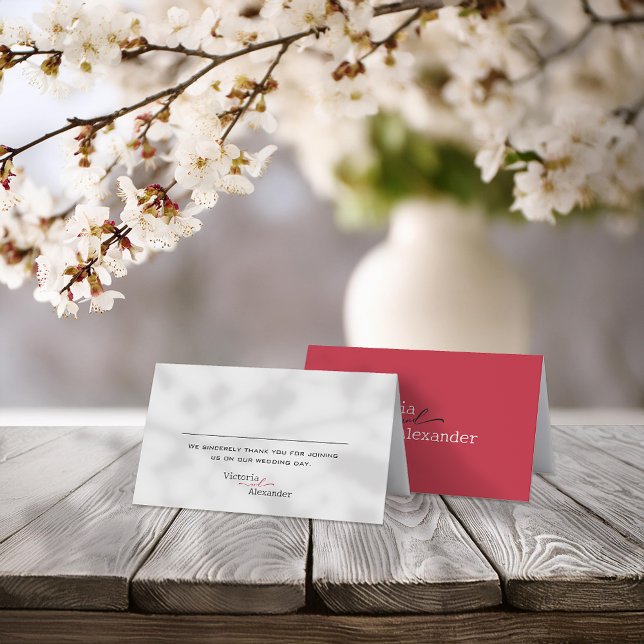 Elegant Minimalist With Red Accents Wedding Place Card (Creator Uploaded)