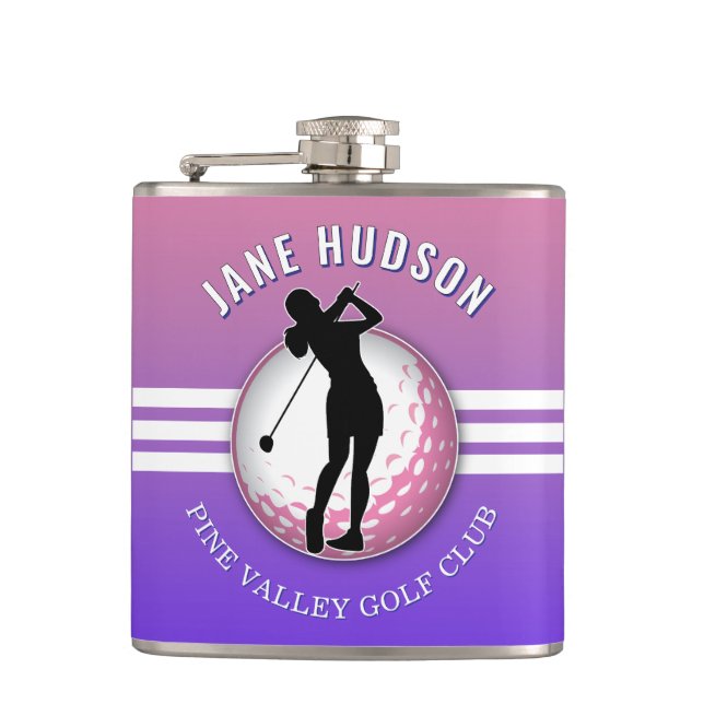 Elegant Minimalist Women Golfer Design Hip Flask (Front)