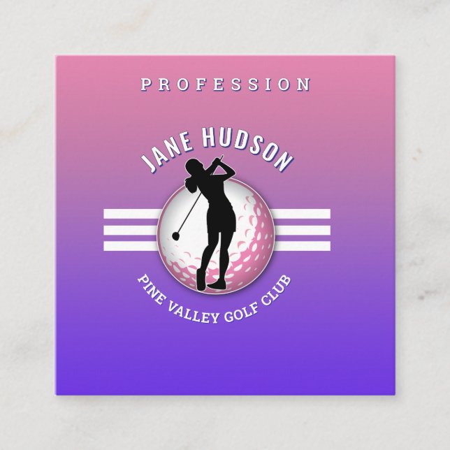 Elegant Minimalist Women Golfer Design Square Business Card (Front)