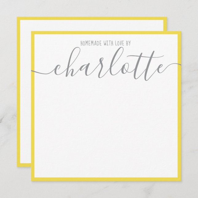 Elegant Minimalist Yellow Strips Grey Script Name  Card (Front/Back)