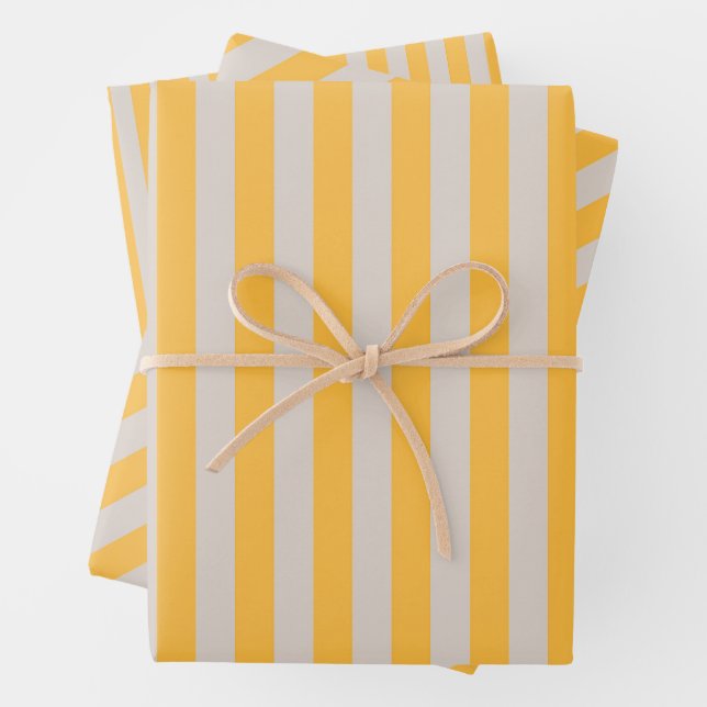 Elegant Minimalist Yellow White Stripes Pattern Wrapping Paper Sheet (In situ)