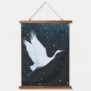 Elegant Minimalist Zen Crane Flight Hanging Tapestry