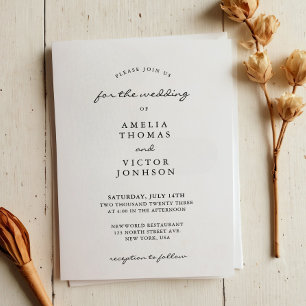 Elegant Minimalistic Black and White Photo Wedding Invitation