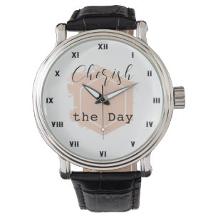 Elegant Minimalistic Blush Peach Geometric Black Watch