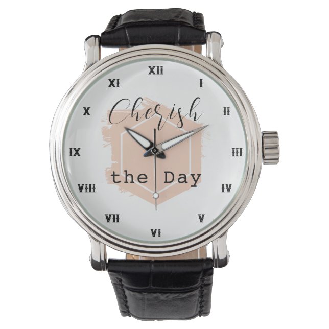 Elegant Minimalistic Blush Peach Geometric Black   Watch (Front)