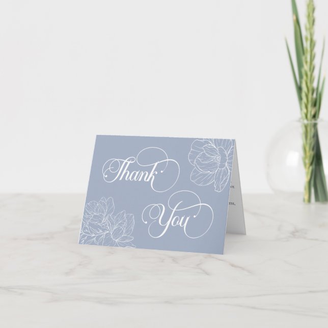 Elegant Minimalistic Dusty Blue Floral Islamic  Thank You Card (Front)