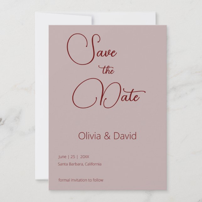 Elegant minimalistic Dusty Rose Wedding Invitation (Front)