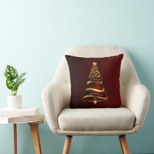 Elegant Minimalistic gold tree Christmas Greeting Cushion