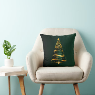 Elegant Minimalistic gold tree Christmas Greeting  Cushion