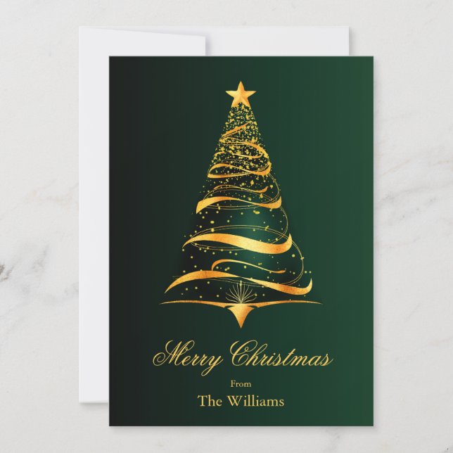 Elegant Minimalistic gold tree Christmas Greeting Holiday Card (Front)