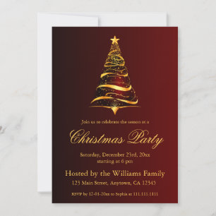Elegant Minimalistic Golden Christmas Tree  Invitation