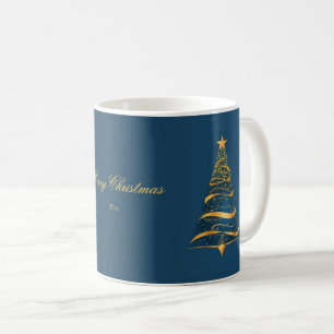 Elegant Minimalistic Golden Christmas Tree Merry Coffee Mug
