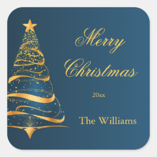 Elegant Minimalistic Golden Christmas Tree  Square Sticker