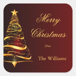 Elegant Minimalistic Golden Christmas Tree  Square Sticker