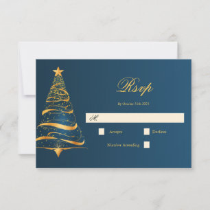 Elegant Minimalistic Golden Christmas Tree Wedding RSVP Card