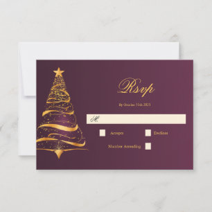 Elegant Minimalistic Golden Christmas Tree Wedding RSVP Card