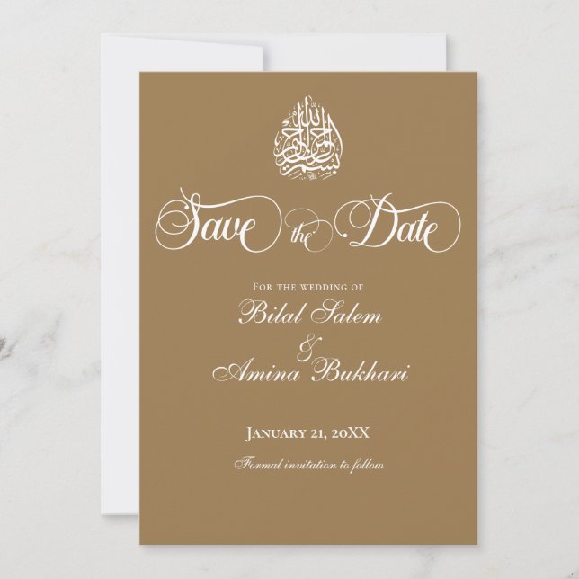 Elegant Minimalistic Islamic Wedding Save the Date (Front)